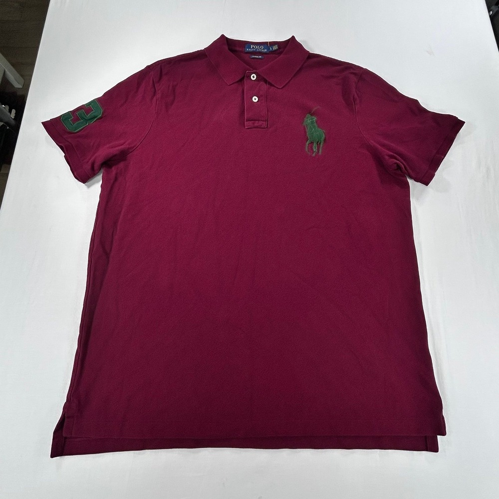 Polo Ralph Lauren Shirt Men's L Red Short Sleeve Cotton Big Pony 3 Classic Fit